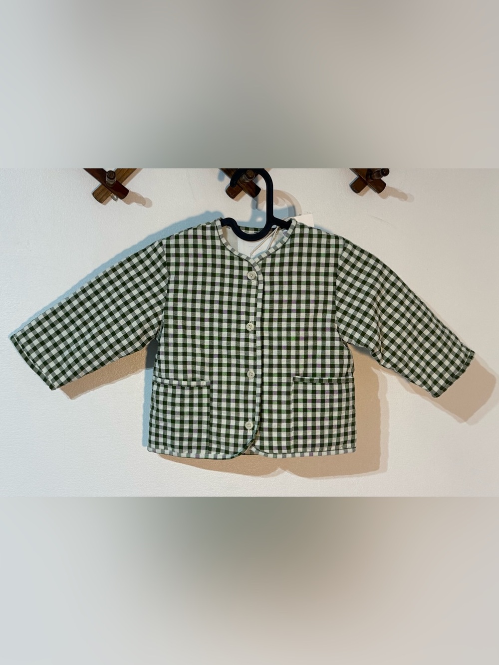 Zara Green and White Gingham Button Jacket size 9-12mths new